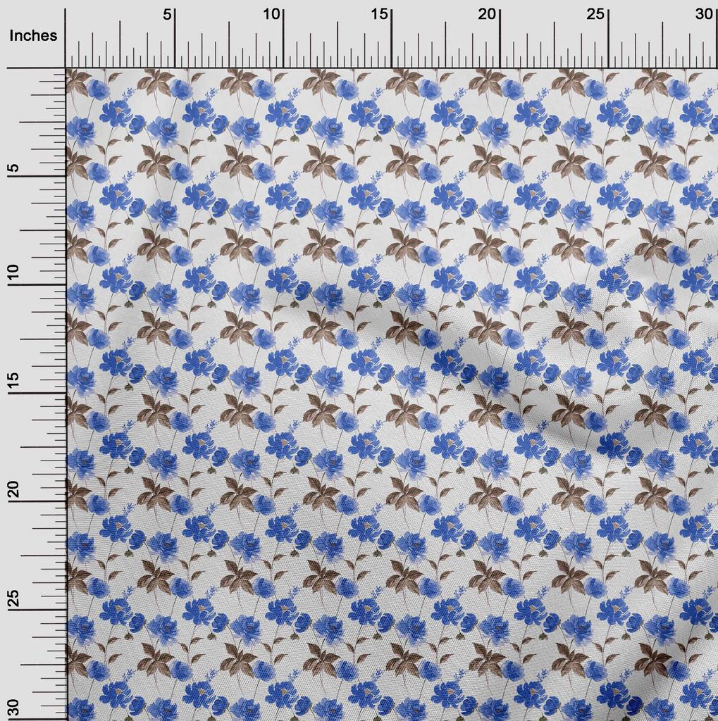 oneOone Cotton Flex Medium Blue Fabric Floral Sewing Fabric By The Yard Printed Diy Clothing Sewing Supplies 40 Inch