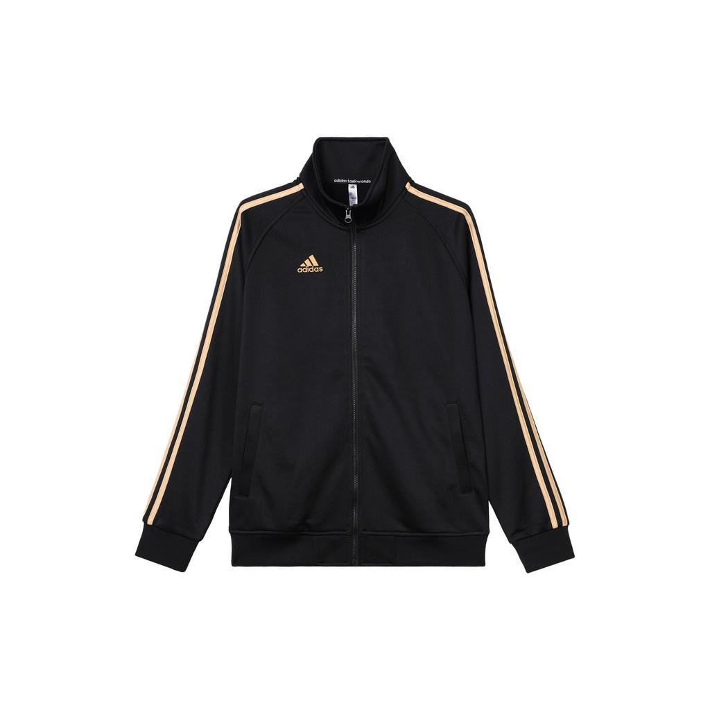 Adidas Casual Striped Logo Retro Sports Stand Collar Jacket Unisex Jacket Black Gold TR30JR-BG