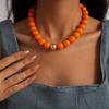 Perlenschmuck für Damen, Acryl-Kettenhalsband mit großen Perlen, Elastisches Armband mit runden Perlen, Sommerliches Retro-Accessoire