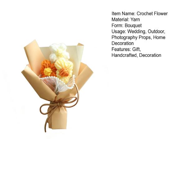 Crochet Flower Bouquet Handcrafted Knitting Flower Ornament Yarn Floral Decoration Mother's Day Birthday Christmas Gift