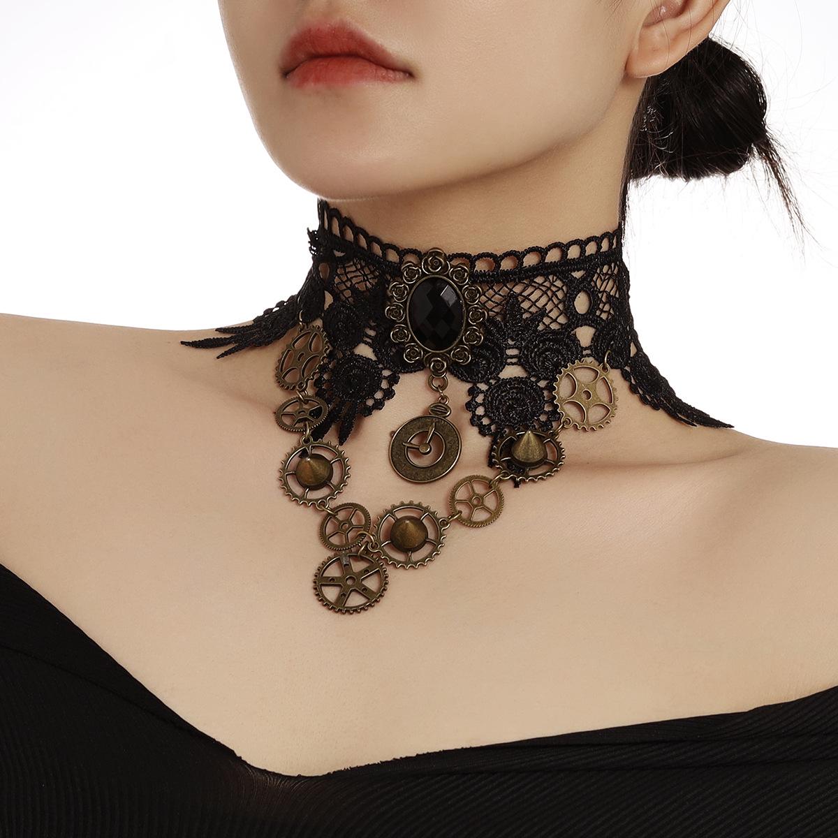 

Steampunk Lolita Gear Necklace & Vintage Bow Bracelet Set