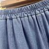 Women's Autumn High-Waist Midi Denim Skirt with Ruffle Patchwork