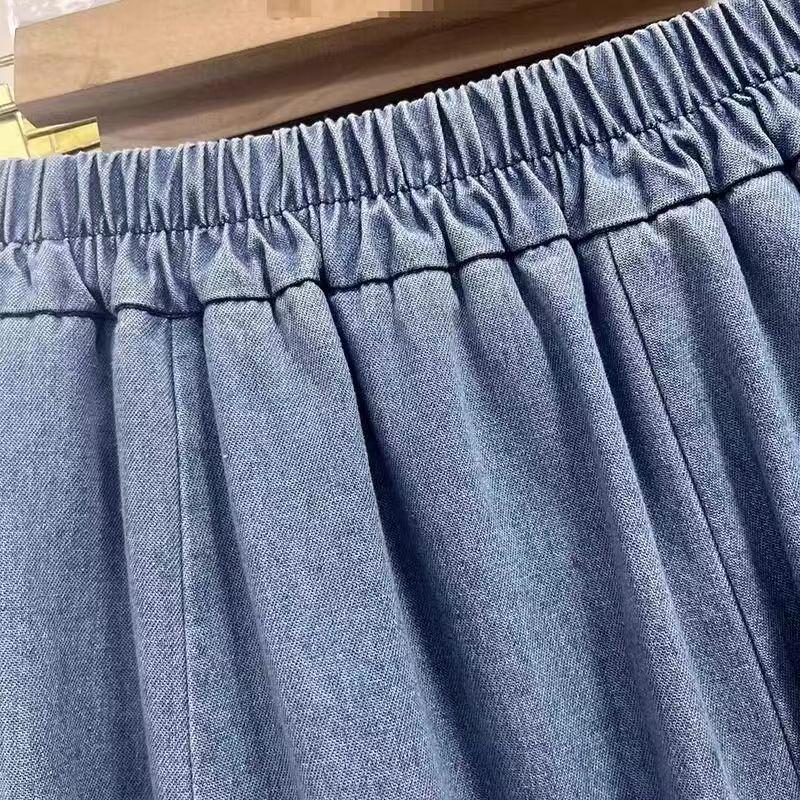 Women's Autumn High-Waist Midi Denim Skirt with Ruffle Patchwork
