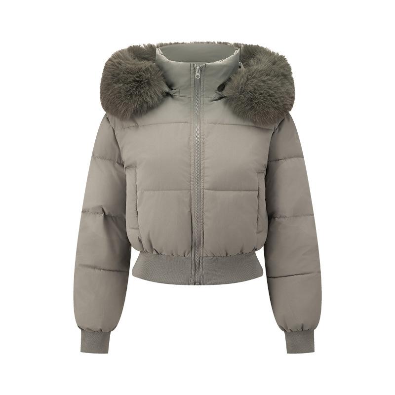 Giacca imbottita in cotone peluche americana da donna, nuova, invernale, con cappuccio e colletto in pelliccia