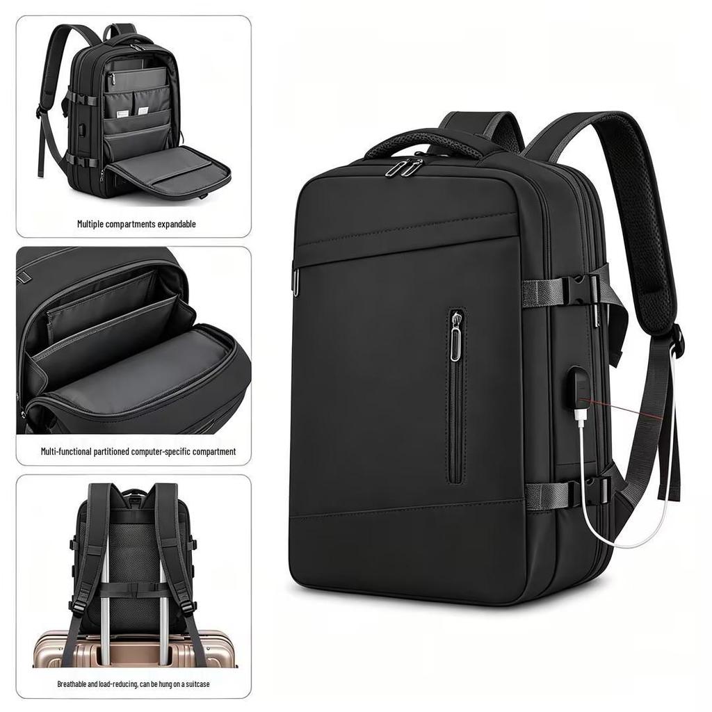 Expandable Oxford Cloth Business Backpack with Laptop and Shoe Compartments, Portable and Lightweight