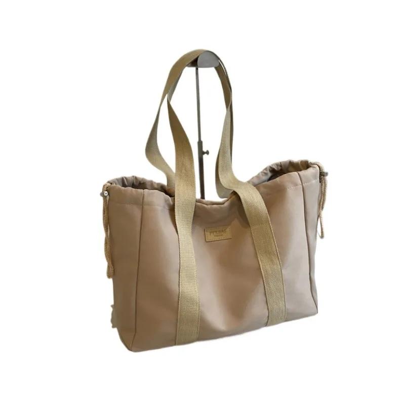 Solid Color Lace-up Canvas Women's Shoulder Bag Fashion Multi-functional Tote Bag Commuter Women's Bag