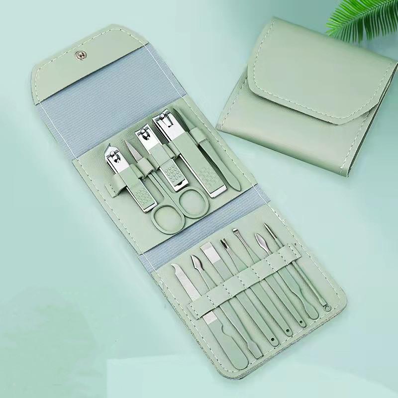 12 pieces of 16 pieces nail clippers set stainless steel nail art pedicure exfoliating nail file nail clippers set storage bag