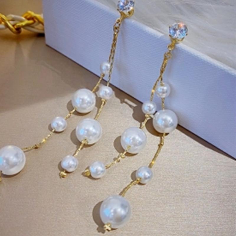 S925 Silver Needle Long Imitation Pearl Tassel Earrings Temperament Net Red High-end Temperament Earrings Jewelry Oorbellen