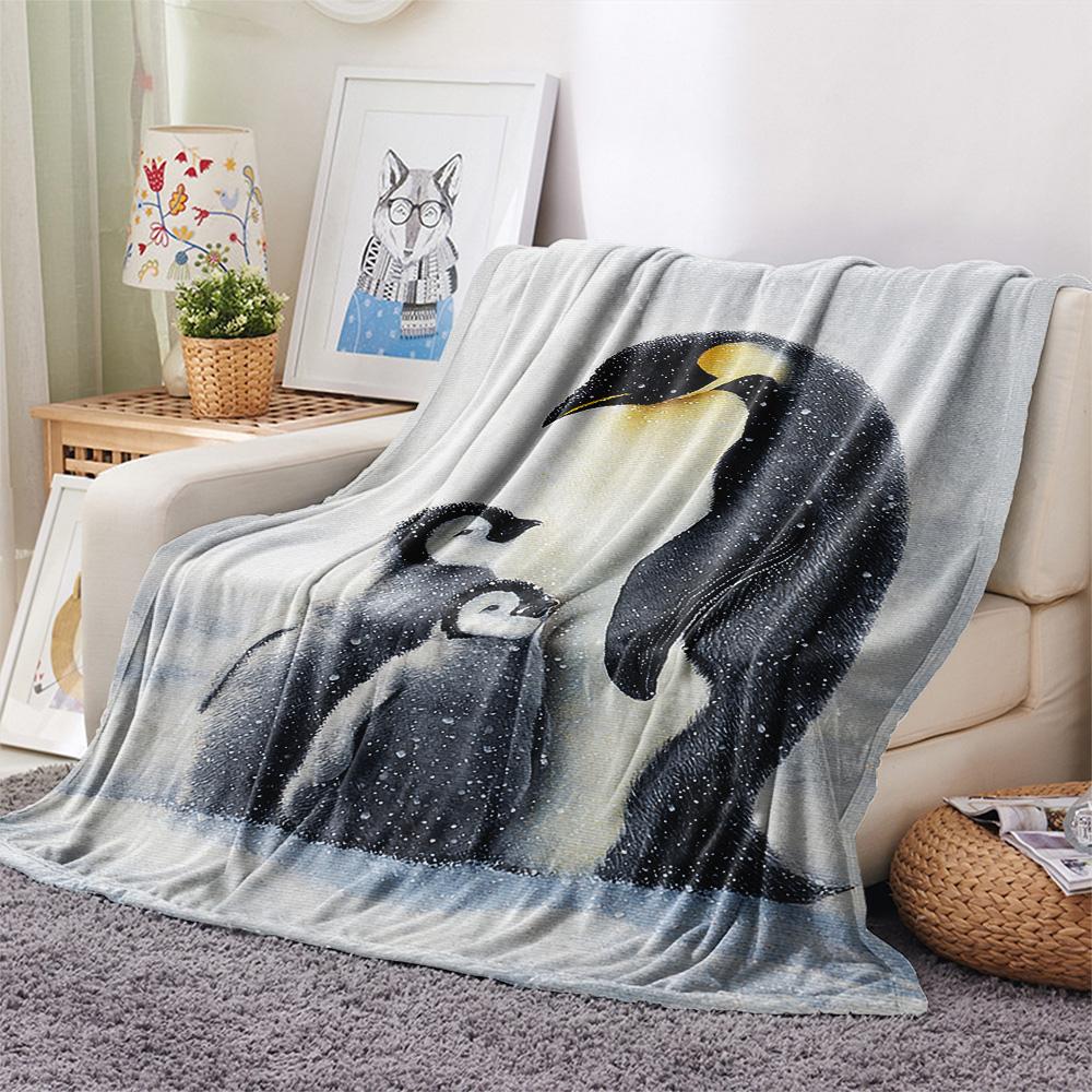 Penguin Print Flannel Blanket, High quality Comfortable for All Seasons, Home Decor, Warmth and Comfort, Perfect for Christmas Gifts