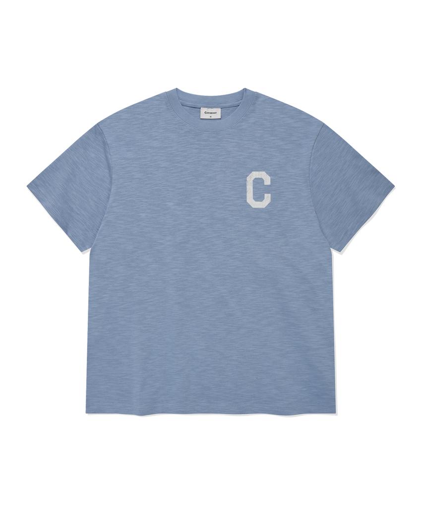 COVERNAT Slub Crack C Logo T-Shirt Blue