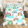 3D Rainbow Cloud Print Duvet Cover Set, Soft Microfiber Cute Cartoon Unicorn Bedding Set With Pillowcases