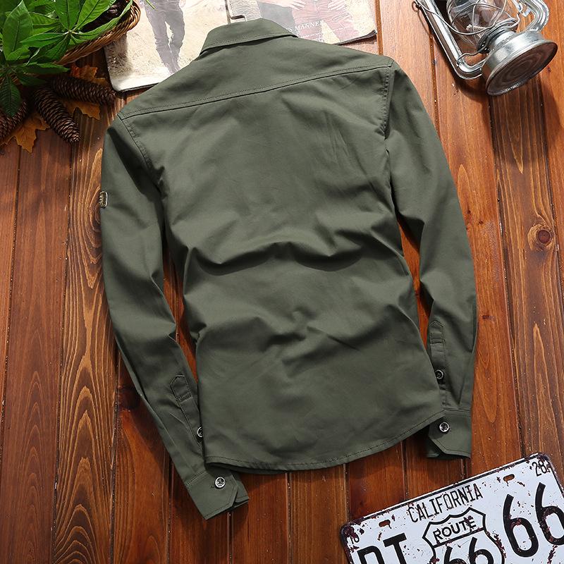 Men's Military-Style Business Casual Long Sleeve Shirt for Spring & Autumn Teens