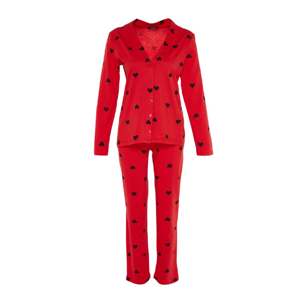 Set pijama tricotată cu imprimeu inimă bleumarin Thmaw21pt0548