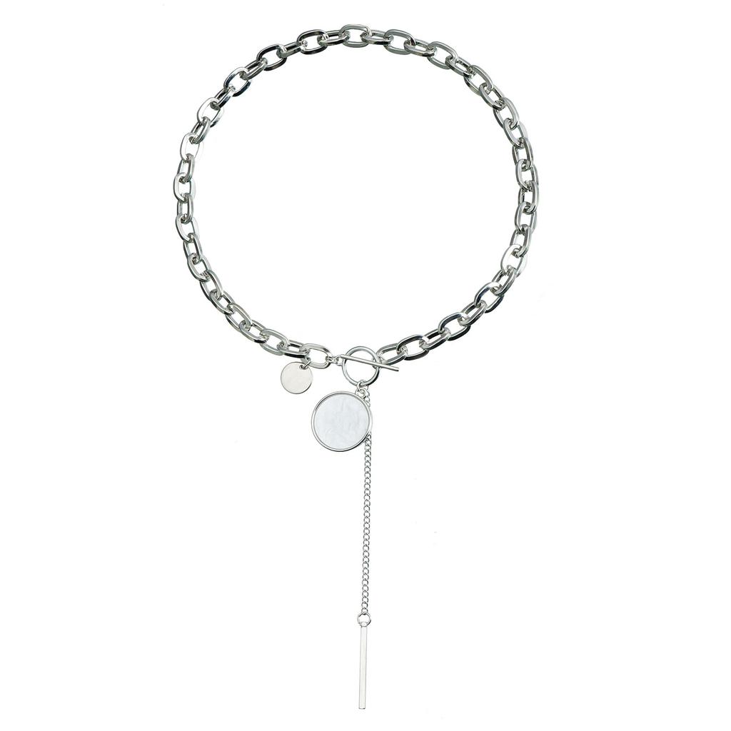 European and American Jewelry Geometric Thick Chain OT Buckle Round Black and White Fritillary Collarbone Chain Simple Personalized Necklace