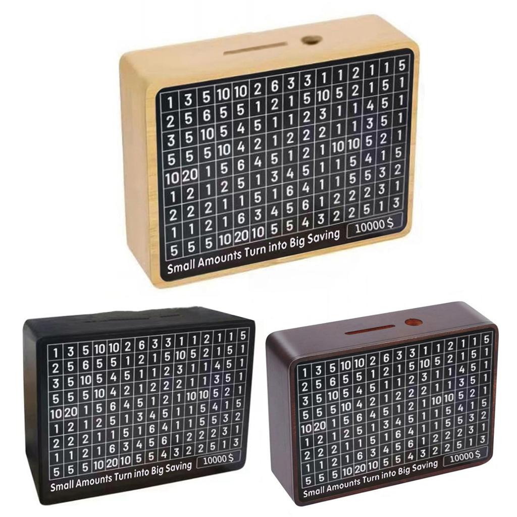 Wooden Money Saving Box 10000/1000 Savings Challenge Box Coin Piggy Bank Cash Vault Bank with Money Target Numbers for All Ages