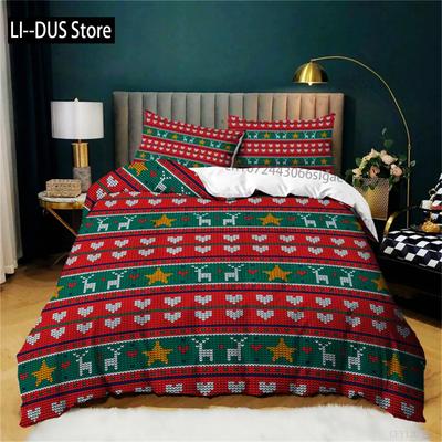 Santa Claus Or Elk Duvet Cover Bedding Set Full Queen For Boys Girls Gifts Bedroom Microfiber Comforter Cover With Pillowcases