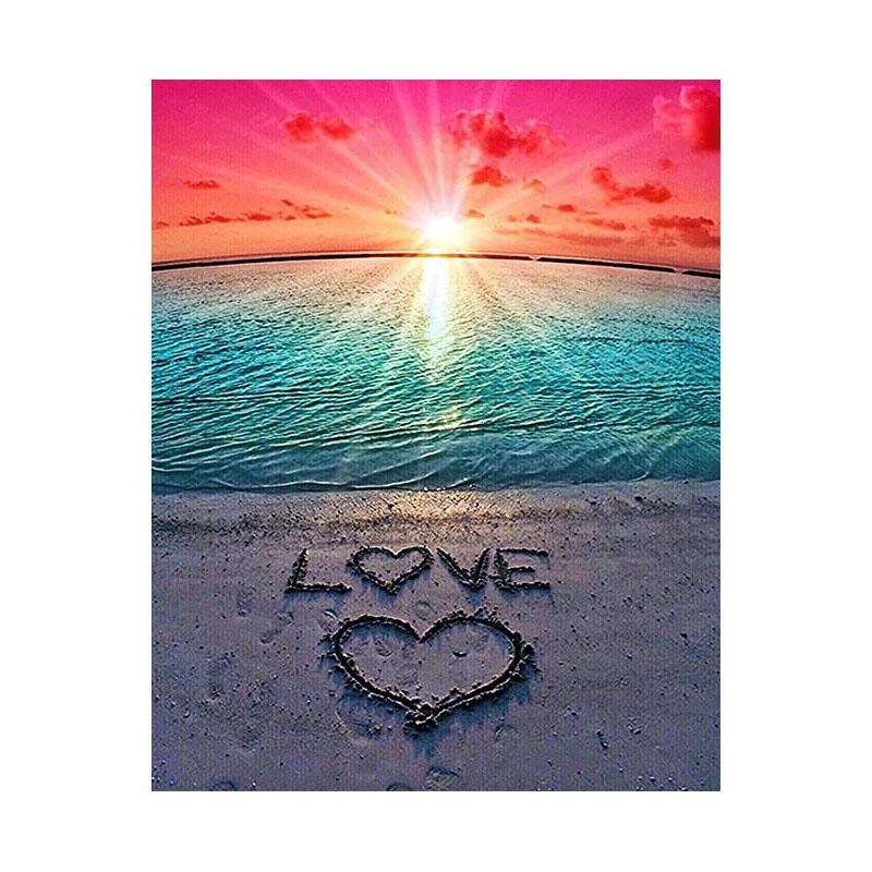 

Алмазная картина DIY 5D для взрослых Пляжный восход Полный круглый алмаз Абстрактная пейзажная краска с алмазной наклейкой Мозаика Ручной подарок Подарок Декор стены 50*70CM синий