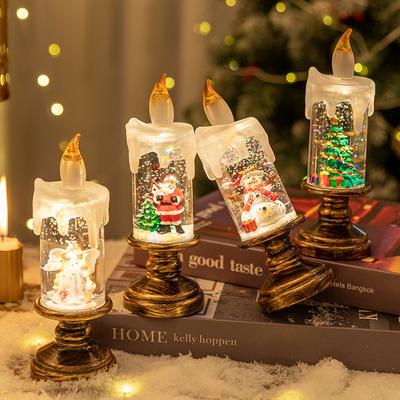 Weihnachtsdekorationen: Kerzenlampe Kristallkugel Alter Mann Schneemann Leuchtendes Nachtlicht Streifenbasis Kerze