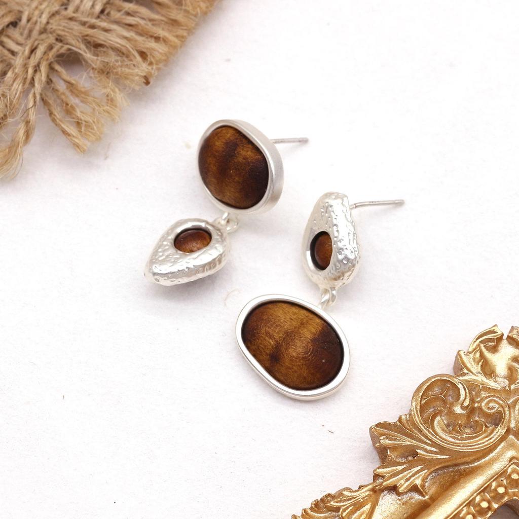 Asymmetrical Stone Retro S925 Silver Dangle Earrings - Versatile Temperament Design for Women