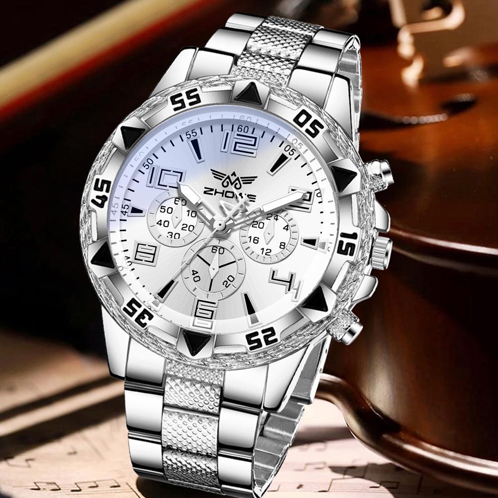 2PCS Silver Men's Watch Set Fashion Trend Business Quartz Watch Set Suitable for Daily Clothing Matching Perfect Gift