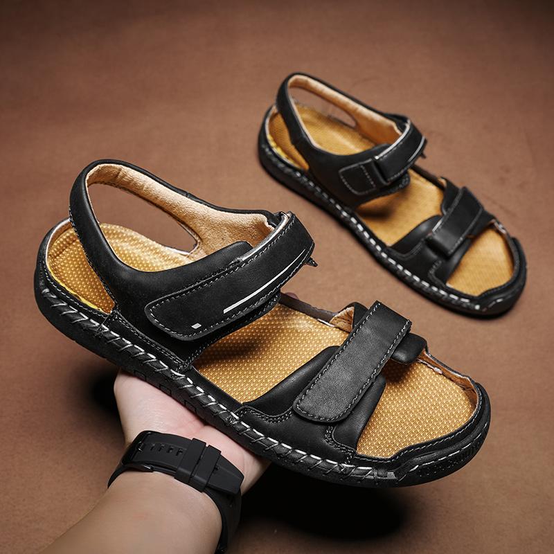 2024 New Summer Sandals Leather Outdoor Men Beach Shoes Luxury Breathable Casual Sandals Man Wading Shoes Non-slip Comfort Shoes