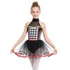 Girls Clown Tutu Dress Halter Neck Sequins Checkerboard Bodysuit Halloween Dancewear Costume