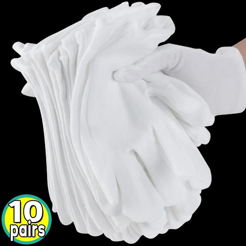 100 szt. Białe bawełniane rękawice robocze na suche dłonie do obsługi folii, rękawice SPA, ceremonialne rękawice o wysokiej rozciągliwości, domowe narzędzia do czyszczenia