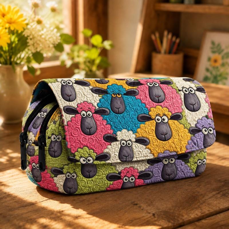 Pencil Case Students Digital Print Lamb Quilted School Office Daily Use