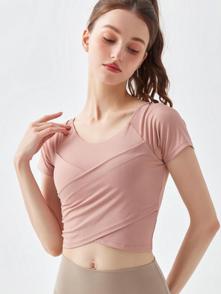 Women's Nude Feel Quick-Dry Yoga Crop Top - Short Sleeve, Sexy & Sports-Ready