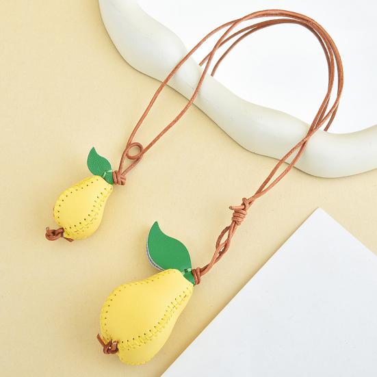Pendentif Sac Cousu Main Cuir Artificiel Forme Fruit Porte-Clés Polyvalent Jaune Vert Décoration Été