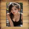 Retro Tin Poster Wall Decor1pc Metal Poster - Korean-Style Female Face & Korean Text Design - Heavy-Duty Iron