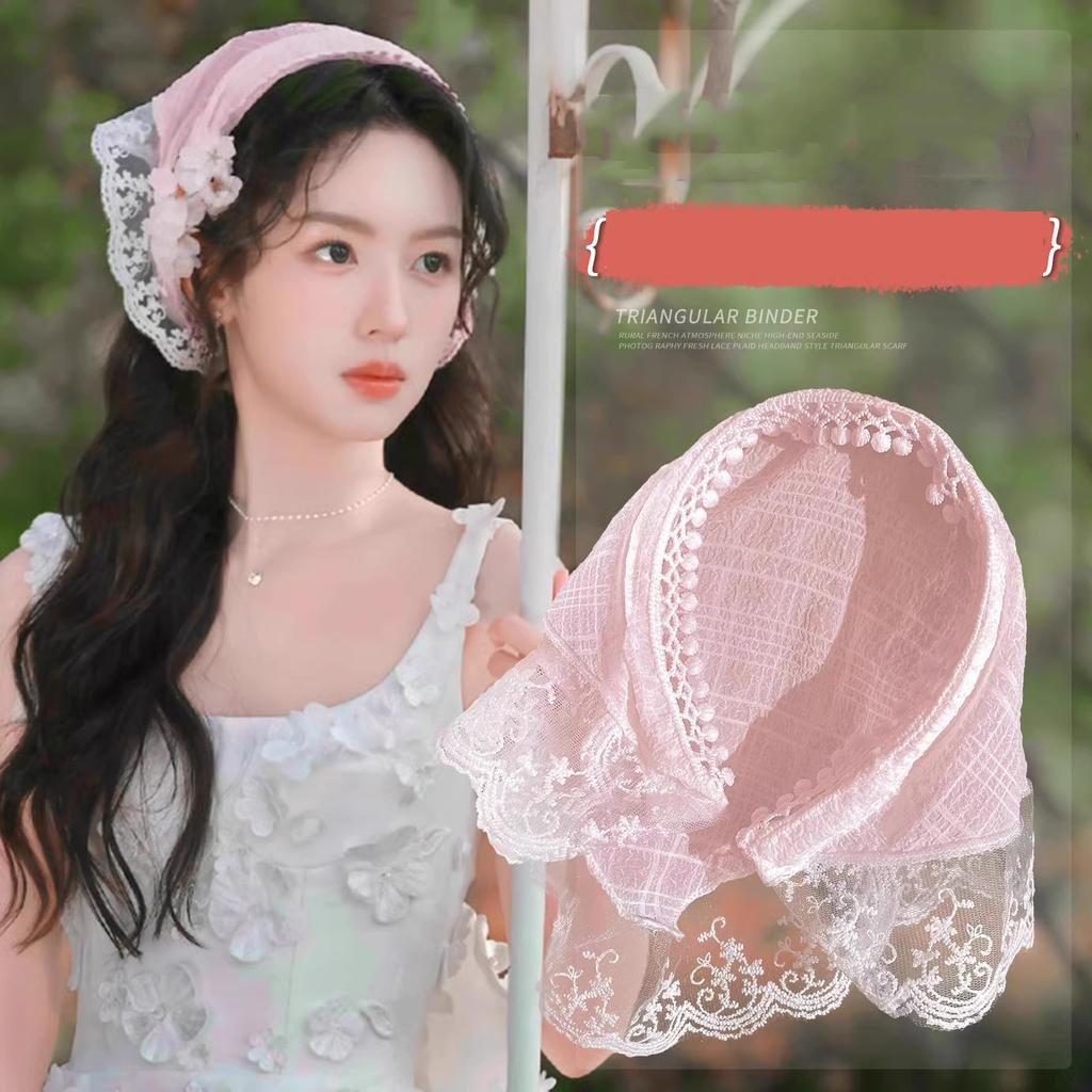 New White Lace Hair Bands Hoop For Women Elastic Triangular Scarf Girls Rural Style Seaside Hairband Headwear Hair Accessories