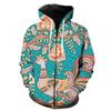 3D Digital Print Hooded Zip-Up Oversized Casual Sweatshirt Men Loose Fit Streetwear