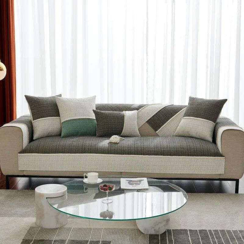 High Quality Sofa Cover Sofa Towel Cushion Solid Color Cotton Linen Fabric Couch Cover Four Seasons Available Sofa Towel