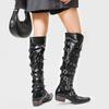 Fashion Fashion Rivet Metal Buckle Decoration Women Knee-High Knight Boots Autumn Winter Punk Gothic Leather Motorcycle Boots Shoes