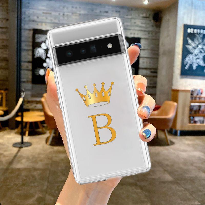 For Google Pixel 10 Pro 10A Phone Case Pixel 9 Pro XL Pixel 8 Pro 9A 8A 7A 7 6A 6 Pro Soft TPU Cover Crown Letter A To B