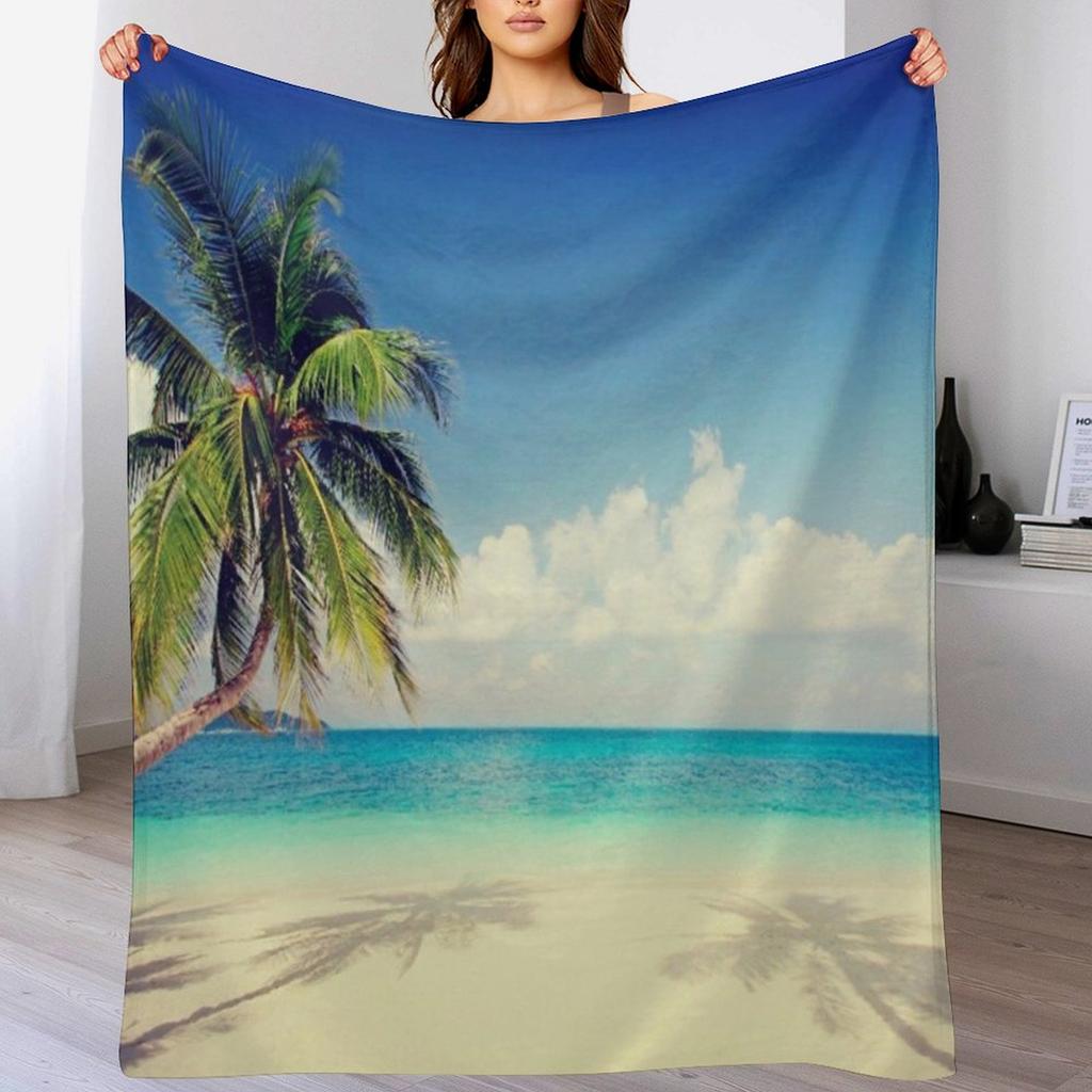 Palm Tree by the Calm Beach Throw Blanket Decorative Soft Throw Blanket for Couch Sofa