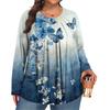 Dámská móda plus size Tištěný ležérní plisovaný top s kulatým výstřihem a dlouhým rukávem