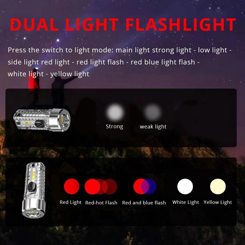 Small Led Flashlight USB Torch Light Red Blue Keychain Led Light 5 Brightnesses 3 Glows 3 Special Flash Luminous Mini Light