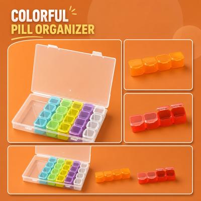 Portable Weekly Pill Organizer with Lid 7 Rows 28 Compartments Compact Pill Box for Daily Medication Storage and Travel Use