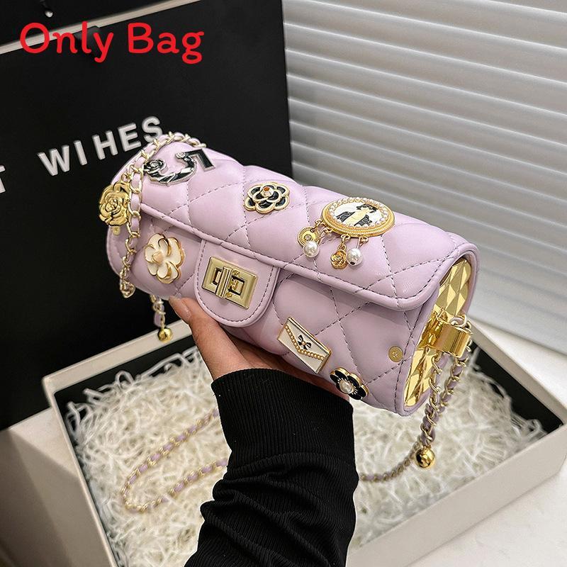 Trendy Small Cylinder Purse With Chain Strap And Secure Lock For Casual Outings