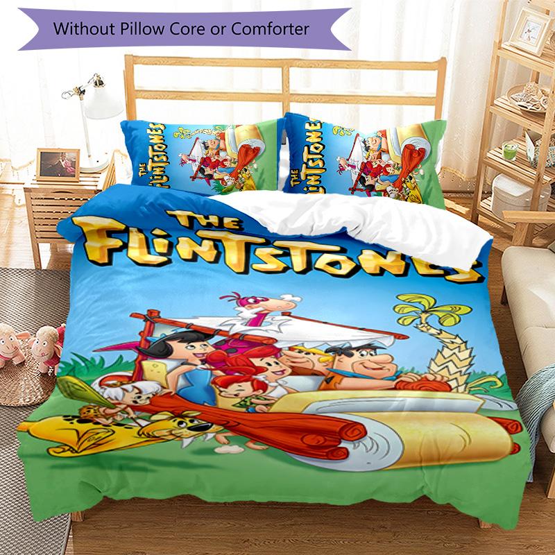 Flintstones 3pcs Bedding Set Duvet Cover Closure Includes 1 Duvet Cover & 2 Pillowcases for All Seasons Bedroom Home Dorm Decor