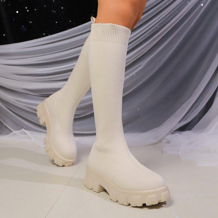

Летающие носки ботильоны женские 2025 осень и зима новые большие размеры толстая подошва однотонные круглый носок длинная труба тонкие ботильоны ботинки Мартин 39