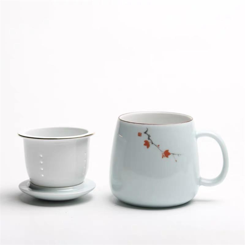 Tazza da tè con filtro in ceramica Coppia di bicchieri semplici e di grande capacità Tazza da caffè per la casa con coperchio Tazza per la separazione del tè da ufficio in porcellana