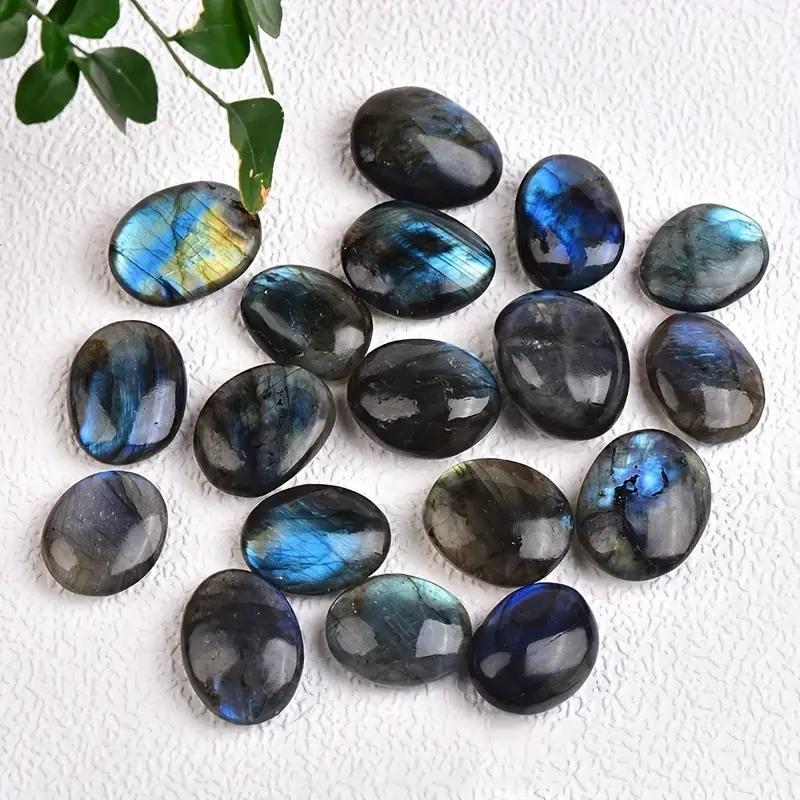 1pc Natural Purple Blue Pull Long Stone Polished Palm Stone Personality Playing Natural Stone Ornament Crystal Stone