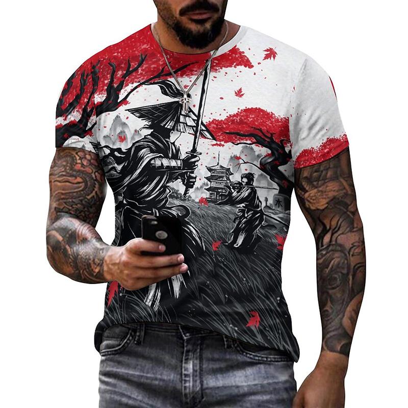 Japan Samurai 3D Graphic T Shirts Men Women  Summer Casual  T Shirts Street Hip Hop  Harajuku Style Round Neck Short Sleeve Tops