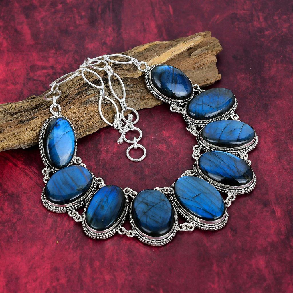 Labradorite 925 Solid Sterling Silver Necklace With Adjustable Chain, Handmade Gemstone Jewelry Necklace For Memorial Day