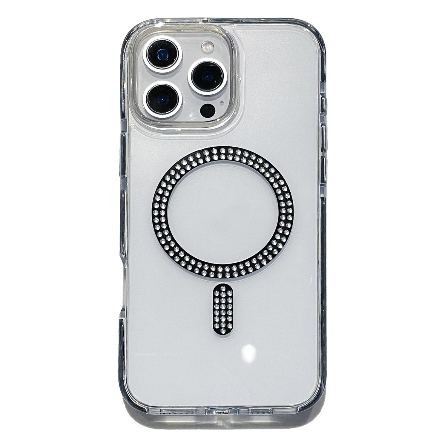 

For iPhone 15 Pro Max Case Compatible with MagSafe Rhinestone Decor TPU + PC Phone Cover A