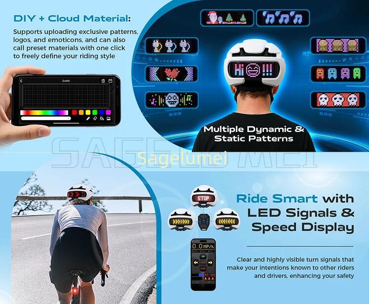 LED Bike Helmet with LED Display Screen Taillight Smart APP Control Bicycle Helmet Road MTB Cycling Helmets Turn Signals Remote