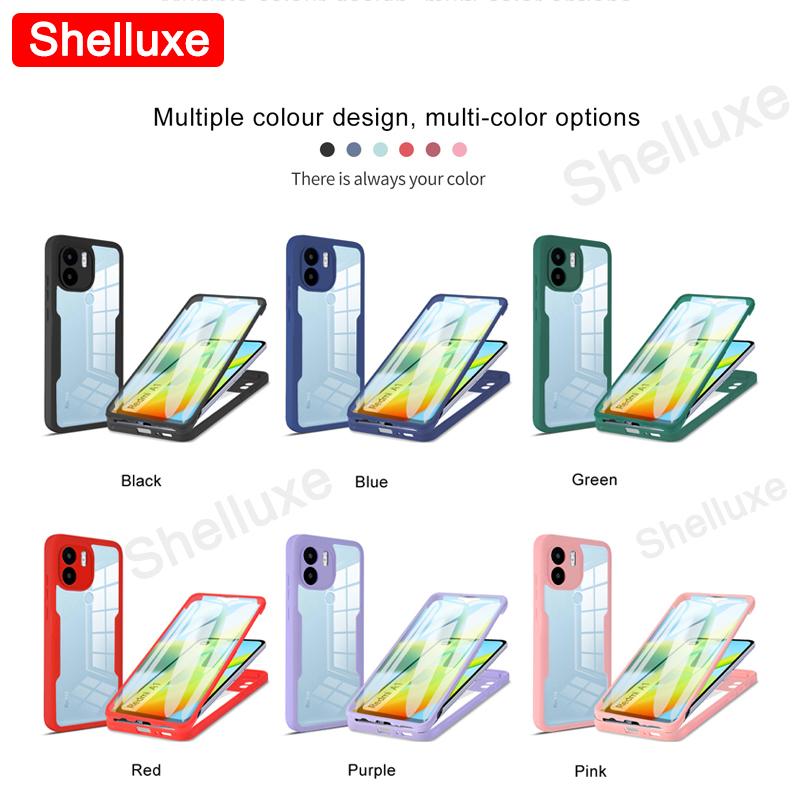 360 Celotělový Průhledný Kryt Shelluxe Přední+Zadní Pro Redmi A1 A1+ Pro Xiaomi Redmi A2 Plus A2+ Silikonový Oboustranný Kryt na Telefon